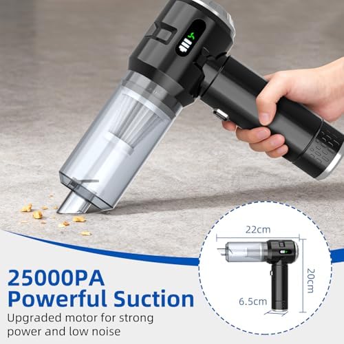 Sycoodeal Handheld Car Vacuum Cleaner, 25000PA Strong Cyclonic Suction Portable Mini Vacuum Cordless with Digital Display Lightweight Handheld for Pet Hair, Car, Home, Office, Kitchen(Silver)