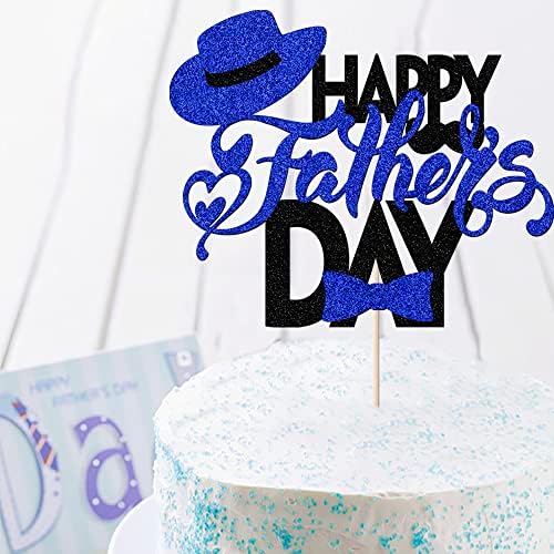 Happy Father's Day Cake Topper,Father's Day Glitter Birthday Cake Decoration Dad Party Supplies,for Best Dad Ever Birthday Theme Party Decor (Black and blue)