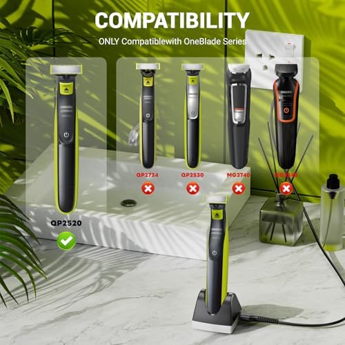 Charger Dock Compatible with Philips Norelco Oneblade QP2520, 4.3V Charging Base Stand for One Blade Hybrid Electric Trimmer and Shaver Power Cord Adapter Supply Black
