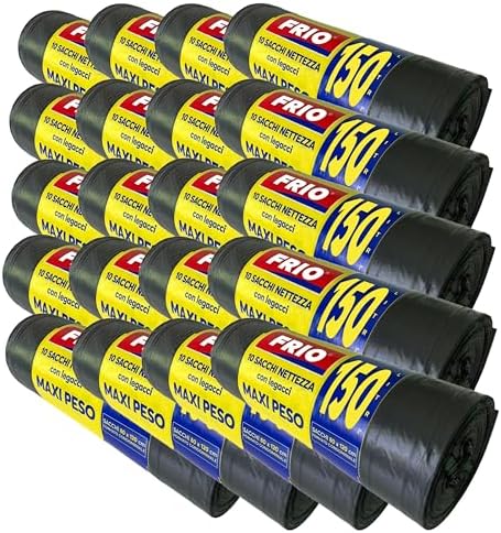 FRIO 200 Large Black Rubbish Bags, 150 Litres, Bin Liners for Community Rubbish, Storage Pack for Waste Separation Bin, with Sealing Ties, 80 x 120 cm, Multilayered, Tear-Resistant