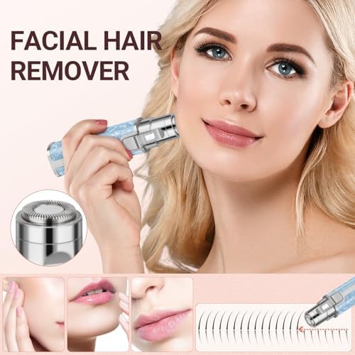 Facial Hair Removal for Women: 2-in-1 Rechargeable Nose Hair & Eyebrow Trimmer, Face Shaver with Built-in LED Light for Removing Chin, Upper and Lower Lip Area Peach Fuzz