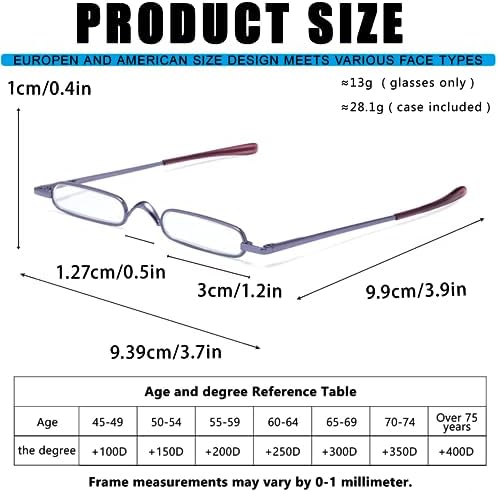 Viseng Slim Mini Metal Reading Glasses Compact Lightweight Portable Readers with Glasses Case for Reading Case Blue+Purple+2.5