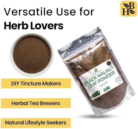 Herb To Body Black Walnut Leaf Powder - 4oz, Wildcrafted Juglans Nigra, Finely Ground Dried Black Walnut Leaves for Herbal Tea, Tinctures, and Traditional Preparations