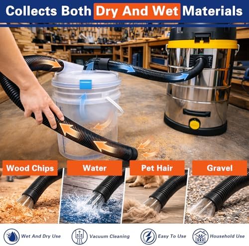 Dust Separator - High-Efficiency Cyclone Dust Separator, Dust Separator for Standard 5 Gallon Buckets, Wet & Dry Debris, Includes 90° Elbows & 2-1/2” Hose