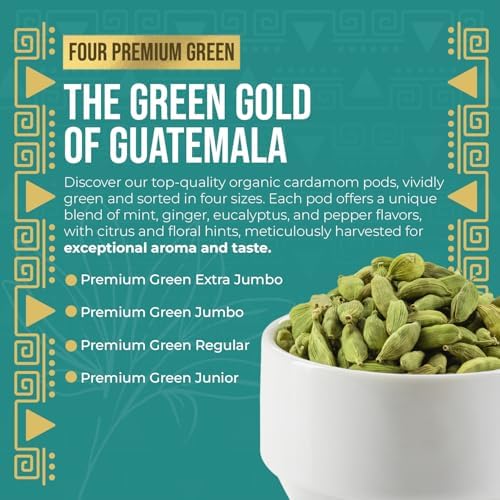 Eletary Premium Organic Guatemalan Green Cardamom Pods (4 oz) - Four Premium Green, All Natural, Vegan, Gluten-Free, Non-GMO - Flavor Enhancer Ideal for Indian Cuisine, Baking, Meat, Coffee & Tea