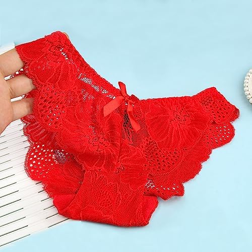 KELITCH Women's Briefs Scalloped Lace Hipster Thong Panties Bow Sexy Underwear