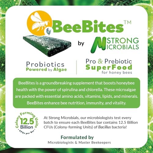 BeeBites: SuperFood for Healthy Hives - Honey Bee Fondant with Spirulina and Chlorella - Probiotics Powered by Algae - Best Food for Queen Immunity - 10 Bars (50g Each)