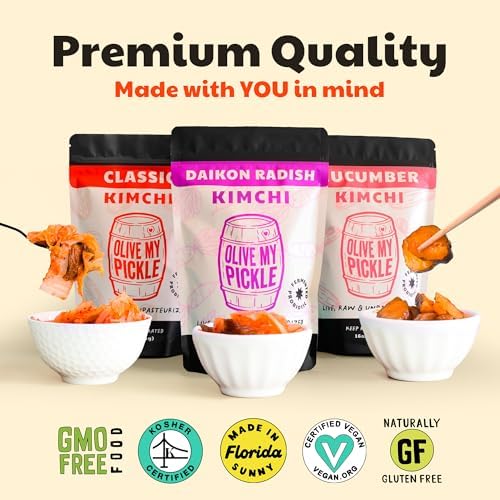 Olive My Pickle Fermented Kimchi - 16 Ounces | 1-Pack Bundle of Probiotic Daikon Radish Kimchi | Fresh & Flavorful Korean Food with Natural Probiotics for Gut Health - Perfect for Ramen & Spicy Noodles