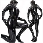 Men's Black Shiny Patent Leather Cat Suit Full Body Men Sexy Latex Tight Zipper Jumpsuit Rubber Clothing