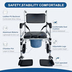 Rolling Shower Chair with Wheels for Elderly and Disabled, Foldable Wheelchair Lightweight Folding, Bedside Commode Chair with Arms for Toilet (Black)