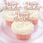 Rsstarxi 24 Pack Happy Birthday Cupcake Toppers Glitter Birthday Cupcake Food Picks for Celebrating Happy Birthday Party Cake Decorations Supplies Rose Gold