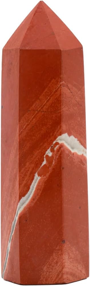 Angelstones Natural Red Jasper Gemstone Healing Crystal Hexagonal Pointed Reiki Chakra Faceted Prism Wand Carved Stone Figurine Home Decor
