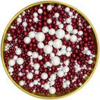 Edible Red & White Sugar Pearls Sprinkles Candy Mix Size Pearls Cake Decorations Cupcake Toppers Decorating Perfect for Wedding Party Valentine Christmas Supplies 4.58OZ