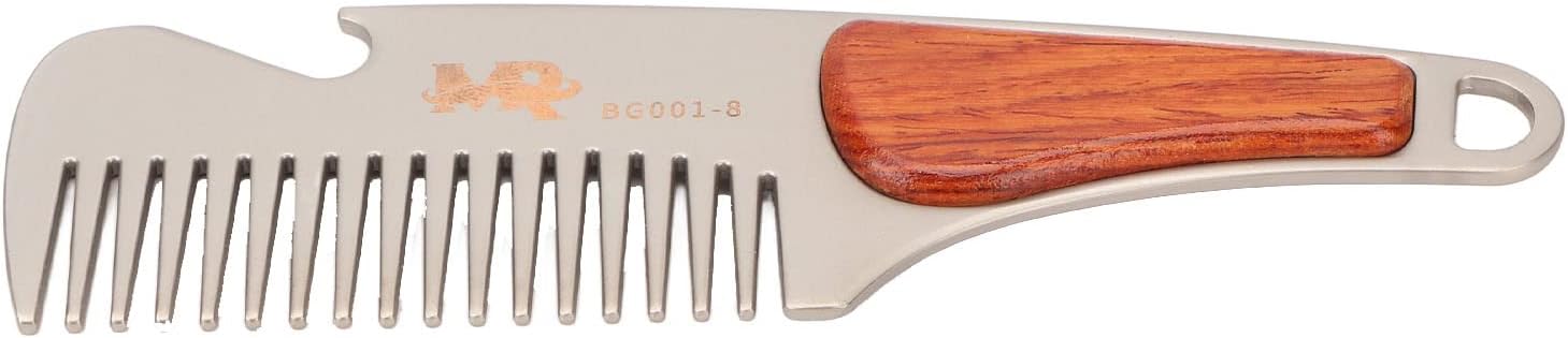 Men Beard Comb Multipurpose Stainless Steel Teeth Sandalwood Pocket Moustache Comb for Home Hair Salon
