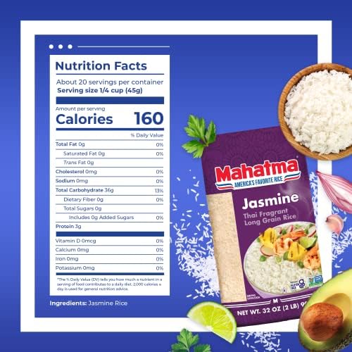 Mahatma Jasmine, 2lb Bag of Rice, Thai, Indian, or Cambodian Fragrant Flavored Rice, Stovetop or Microwave