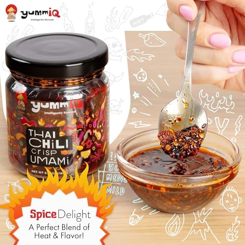 Thai Chili Crisp Umami Sauce – Crunchy Spicy Garlic with Fresh Peppers – Vegan, No MSG or Preservatives Bold Flavor – Hot Oil Condiment for Noodles, Rice, Dumplings, Stir-Fry & More – 180g (6.34oz) Jar