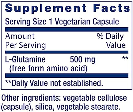 Life Extension L-Glutamine, 500 mg L-glutamine, Amino Acid, Supports Muscle Health and Immune Health, Gluten-Free, Non-GMO, 100 Vegetarian Capsules