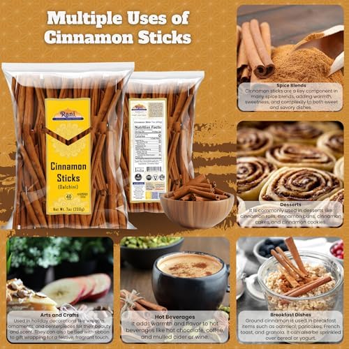 Rani Cinnamon Sticks 7oz (200g) - 36-44 Sticks - Strong Aroma, Perfect for Baking, Cooking & Beverages | 3+ Inches Length - Cassia Saigon Cinnamon from Vietnam | Kosher