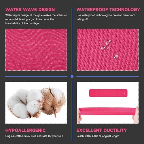 CKeep Kinesiology Tape, Uncut 2 Rolls, Original Cotton Elastic Premium Athletic Tape,Latex Free Hypoallergenic, 2inch x 16ft, Pink