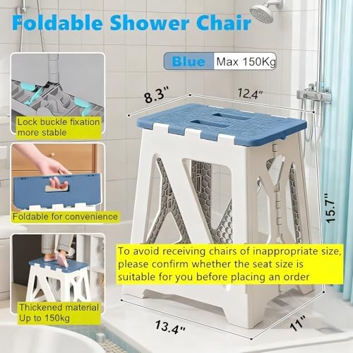 Foldables Shower Chair Seats for Inside Shower Stool Bench Folding Stools Adults Elderly and Disabled Tub Benches Bathroom (Blue Seat Size Foldable ShowerChair 15.7x8.3x12.5)