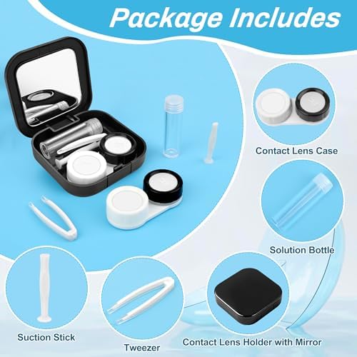 AHIER Portable Contact Lens Case Travel Kit Mirror +bottle + tweezers Container Holder (black)