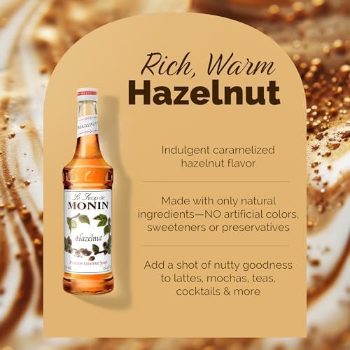 Monin - Hazelnut Syrup, Nutty Taste of Caramelized Hazelnut, Natural Flavors, Great for Mochas, Lattes, Smoothies, Shakes, and Cocktails, Non-GMO, Gluten-Free (750 ml)