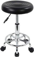 PU Leather Modern Round Rolling Stool with Footrest Height Adjustable Spa Drafting Salon Tattoo Work Massage Stools Task Chair Small (Black)