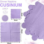 Fuutreo 100 Pcs Scalloped Cocktail Napkins Thick Paper Disposable Party Napkins Beverage Tissue for Wedding Dinner Birthday Supplies, 5 x 5 Inches(Purple)