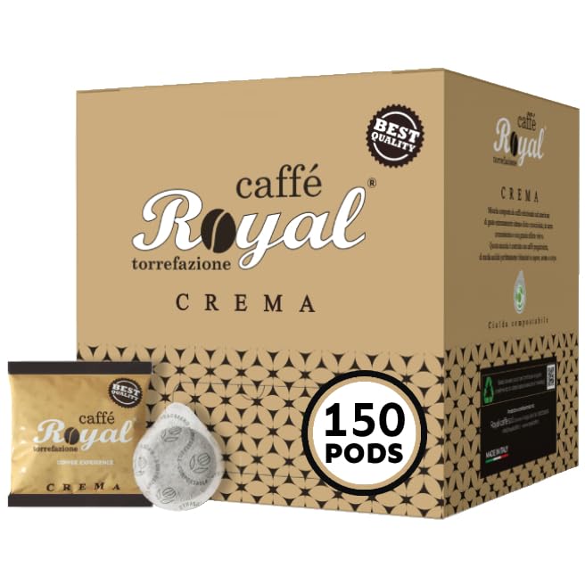 Royal Caffé ESE Pods Espresso, Crema Blend Medium Dark Roast Hazelnut, Arabica & Robusta Beans, Single Serve Italian Paper Coffee Pods, 44mm Filter Paper, 150 Count (1 Pack - 8 Grams), For E.S.E Coffee Machines, Made in Italy
