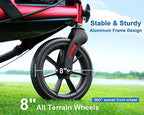 WALK MATE 3 Wheel Rollator Walker with Seat for Slim Seniors, Padded Backrest Lightweight Foldable Travel Walker Ideal for Elderly, 8 Inch Tri-Wheel Modern Mobility Walking Aid Aluminum, Red