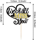 1 PCS We Will Miss You Cake Topper Black Glitter Heart Good Luck Cake Pick Decoration for Going Away Farewell Retirement Graduation Theme Party Cake Decorations Supplies