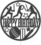 Cricket Happy Birthday Cake Topper Sport Theme Birthday Party Decorations for Boys Men Black Glitter