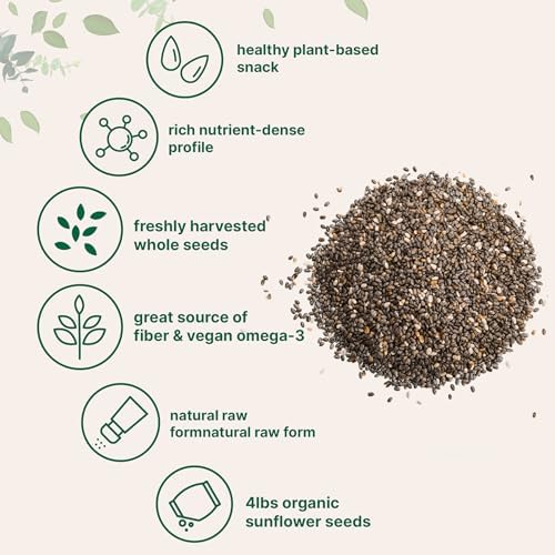 Organic Chia Seeds, 4lbs | Raw Chia Seed Source | Rich in Essential Fiber, Vegan Omega-3, & Plant Based Protein | Great for Baking, Smoothies, Pudding, & Oatmeal | Non-GMO, Gluten Free