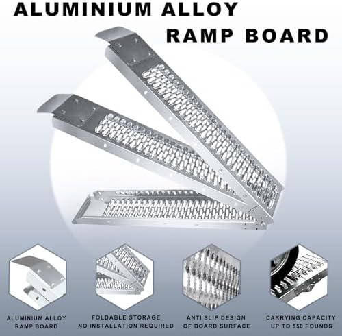Alloy Steel Motorcycle Ramp, 750 Lbs Capacity, 7.25ft Folding Loading Ramp with Load Straps for Pickup Trucks, Motorcycles, ATVs, UTVs, Lawn Mowers, Dirt Bikes (1)