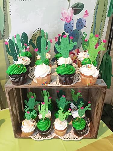 Honbay 24PCS Cactus Cake Cupcake Toppers Food Fruit Picks Hawaiian Cacti Themed Party Supplies