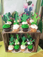 Honbay 24PCS Cactus Cake Cupcake Toppers Food Fruit Picks Hawaiian Cacti Themed Party Supplies