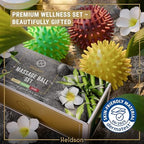 HELDSON® 3 Spiky Massage Balls Set [Soft, Medium, Hard] - Foot Roller Massager Spikes - Spike Trigger Point Ball for Back Pain Relief & Feet - Plantar Fasciitis Deep Tissue Therapy - Spikey Pressure