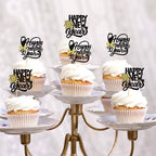 24 Pcs Happy New Year Cupcake Toppers Welcome 2026 Picks Fireworks Goblet Cupcake Toppers for Congratulations 2026 Happy New Year Eve Holiday Theme Holiday Party Decoration Black 1