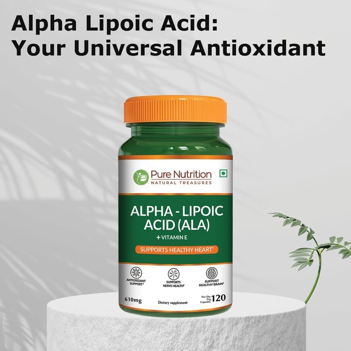 Pure Nutrition Alpha Lipoic Acid 600mg + Vitamin E | 120 Caps | Powerful Antioxidant to Support Nerve & Heart Health*. | Non-GMO