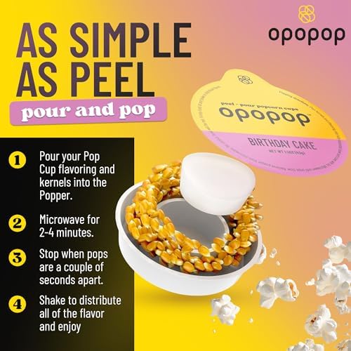 Opopop Microwave Popcorn - Pop Cups Birthday Cake 6-Pack, Non-GMO Gourmet Popcorn Kernels & Popcorn Flavoring, Gluten Free Snacks, Easy to Make and No Mess