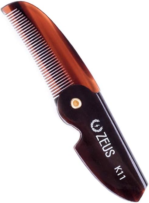 ZEUS Folding Mustache Comb for Men, Handmade Saw-Cut Pocket Comb for Men’s Beard & Moustache Grooming, Compact & Travel Friendly (Traditional) K11