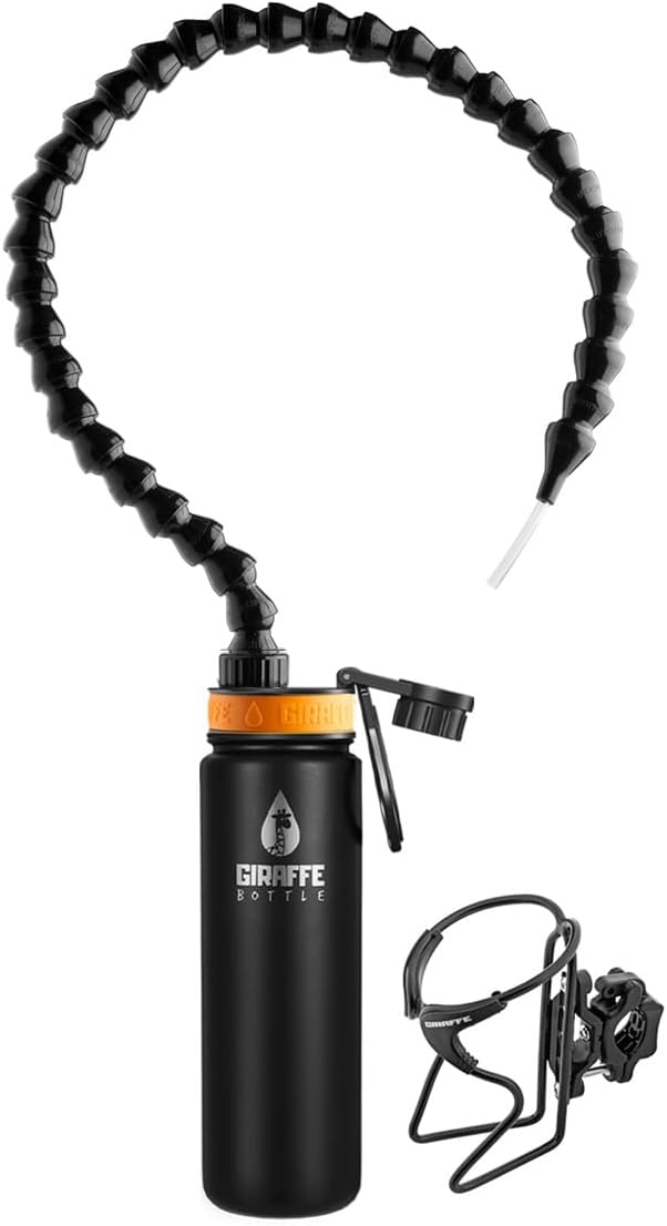 Giraffe Bottle Tower Hands Free Drinking System, Insulated Stainless Steel Bottle, with Round Tube Mounted Bottle Holder (Length 30 in / 76 cm)