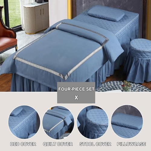 4-Piece Microfiber Massage Table Sheet Set Reusable Massage Bed Cover with Holes Full Bed Cover with Pillowcase Stool Cover Beauty Salon Bedspread&Skirt Spa Bed Skirt (Red,180x60cm(71x24 Inch))