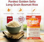 Pardesi Golden Sella Basmati Rice 10LB - Golden Sella Basmati for Biryani, Pulao & Everyday Rice | Halal, Non-GMO | Premium Quality