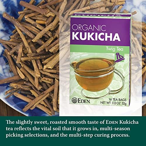 Eden Kukicha Organic Roasted Twig Tea, George Ohsawa Macrobiotic, Low Caffeine, 16 Unbleached Manila Tea Bags/Box