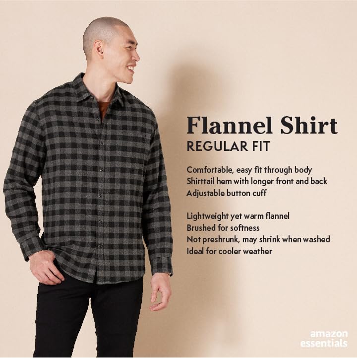 Amazon Essentials Men's Regular-Fit Long-Sleeve Flannel Shirt (Available in Big & Tall)