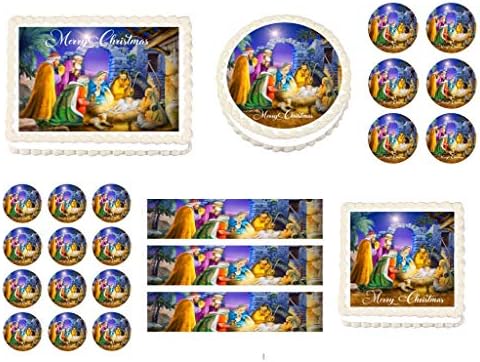 Christmas Nativity 1/4 sheet (10.5 x 8 in.) Edible cake topper image Birthday Party Decoration.