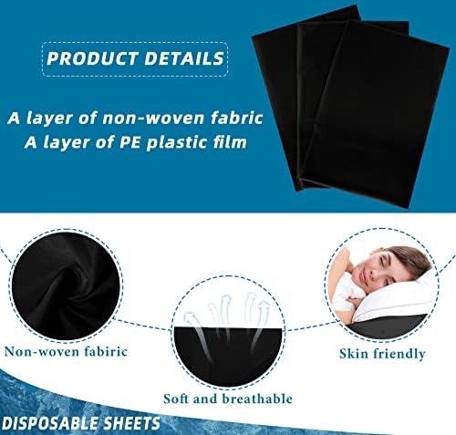 Tatuo 50 Pieces 31 x 70 Inches Disposable Bed Sheets Waterproof Bed Cover Massage Table Sheet Non-woven Fabric for Spa, Lash, Beauty Salon, Waxing, Hotels(Black)