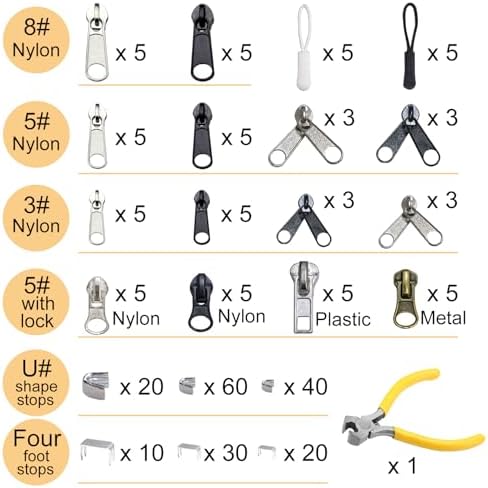 254 Pcs Zipper Repair Kit with Case Include Zipper Replacement and Pull, Universal Zippers Replacement kit for Cloting, Jackets, Coat, Boot, Backpack, Purse and Outdoor Gear