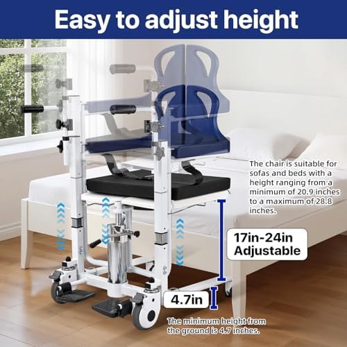 Hydraulic Patient Lift Nursing Chair 4 in 1 Shower Chair Transport Wheelchair 180° Open & Close Max 350Lb Adjustable Lifting Height Transfer